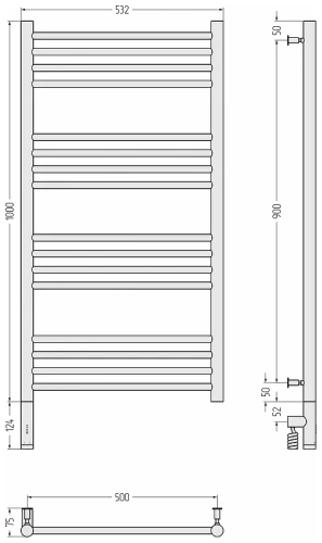 Электрический полотенцесушитель Сунержа Богема 3.0 прямая 1000x500 L 00-5804-1050 Хром нержавеющая сталь