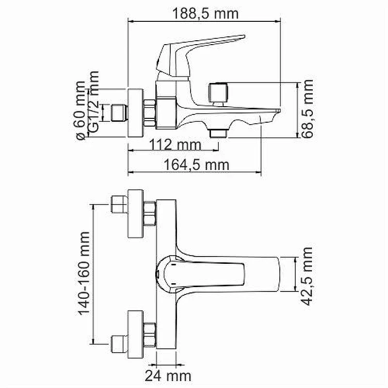 Смеситель для ванны WasserKRAFT Neime 1901 Хром латунь на стену