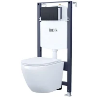 Комплект унитаза с инсталляцией Iddis Basic BASBQ02i73 с сиденьем Микролифт и Черной матовой клавишей смыва