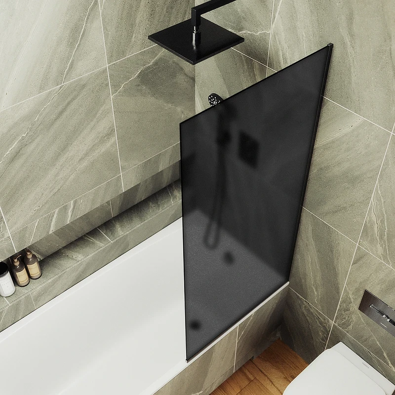 Шторка на ванну Maybah Glass MGV-84-6у 400x1400 в узком профиле Черный стекло графитовое матовое