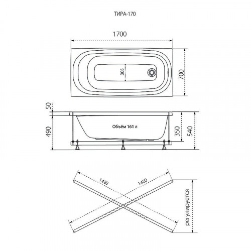 Акриловая ванна Triton 1ACreal Тира 170х70 Щ0000016669 цвет Белый