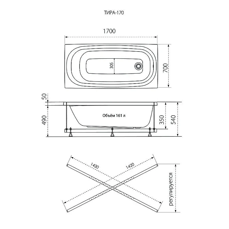 Акриловая ванна Triton 1ACreal Тира 170х70 Щ0000016669 цвет Белый