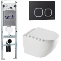 Комплект унитаза с инсталляцией WeltWasser AMBERG 350 ST + MERZBACH 043 XL GL-WT + AMBERG RD-BL 10000013761 цвет Белый глянцевый с сиденьем Микролифт и клавишей смыва цвет Черный