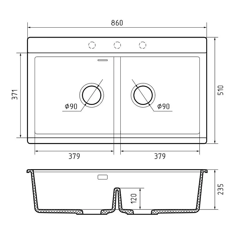 Кухонная мойка Rivelato Fonde 86 FN-8638-2 Bianco latte цвет Белый