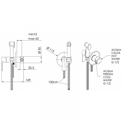 Гигиенический душ со смесителем Remer Energy EY65W Хром латунь встраиваемый
