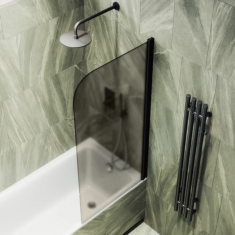 Шторка на ванну Maybah Glass MGV-617-6 700x1400 поворотная на монопетле Черный стекло бронзовое матовое