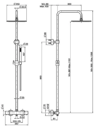 Душевая система Fima Carlo Frattini Shower column F4285/R259NS с термостатом цвет Черный матовый