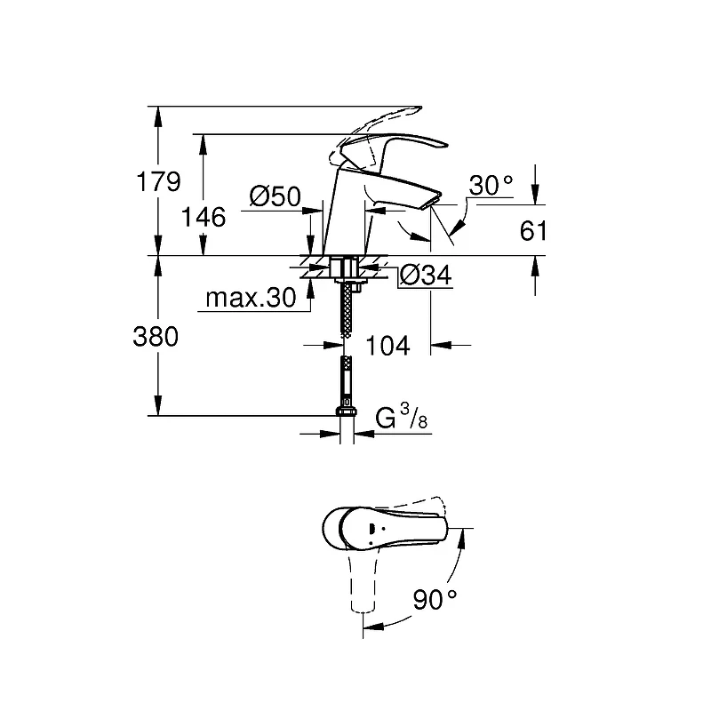 Смеситель для раковины Grohe Eurosmart 32154002 Хром латунь
