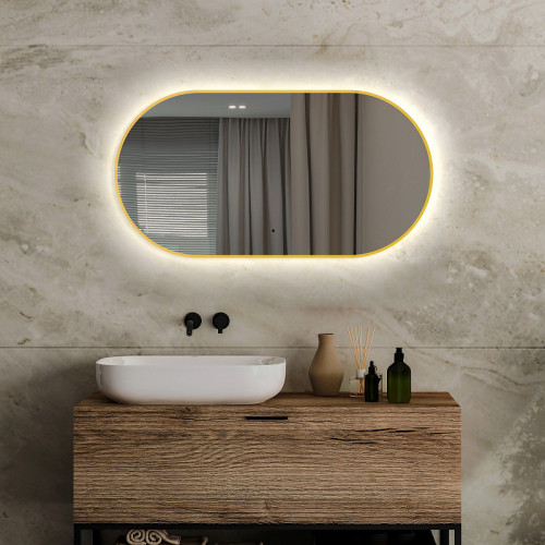 Зеркало Abber Kontur 55 AG6304SCG с подсветкой Золото с бесконтактным выключателем и диммером стекло