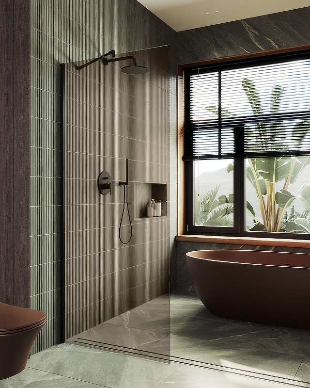 Душевая перегородка Maybah Glass MGD-702-6ш 690x1950 в широком профиле Черный стекло бронзовое