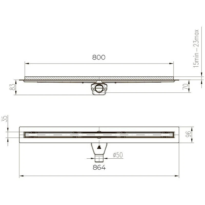 Душевой лоток Paini Slim Line 800 CH800SLC с Черной матовой решеткой / под плитку