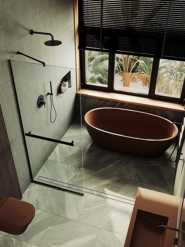 Душевая перегородка Maybah Glass MGD-708-6у 1090x1950 в узком профиле Черный стекло прозрачное