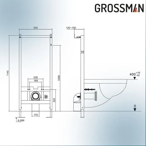Комплект унитаза с инсталляцией Grossman 901.5501.01.000 цвет Белый с сиденьем