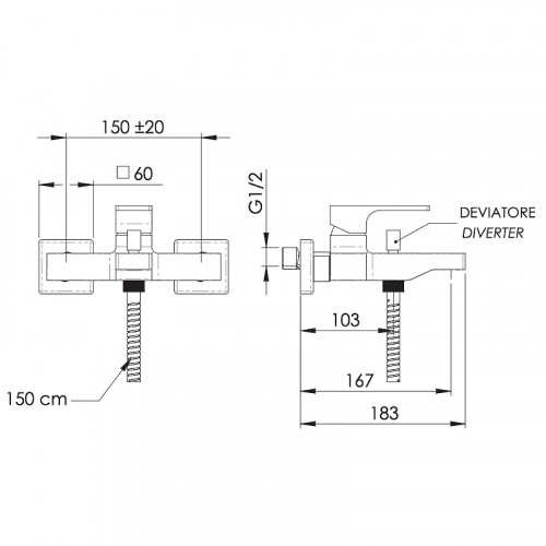 Смеситель для ванны Remer Absolute AU02NP Никель брашированный латунь на стену