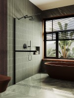 Душевая перегородка Maybah Glass MGD-726-6ш 790x1950 в широком профиле Черный стекло прозрачное