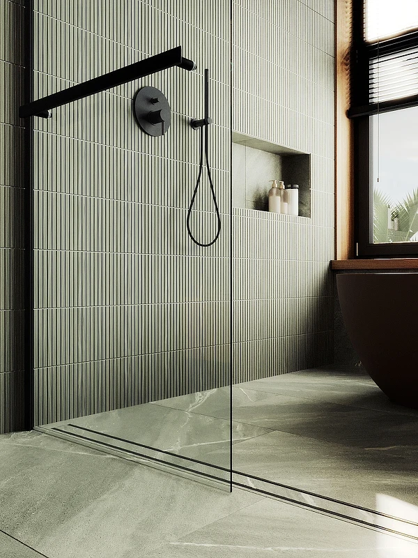 Душевая перегородка Maybah Glass MGD-726-6ш 790x1950 в широком профиле Черный стекло прозрачное