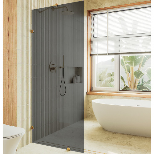 Душевая перегородка Maybah Glass MGD-275-3 890x1950 коннектор стена-стекло Золото стекло графитовое