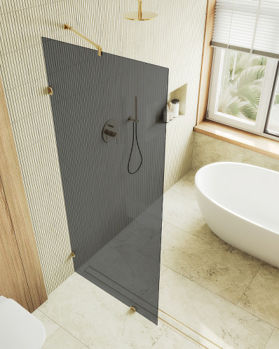 Душевая перегородка Maybah Glass MGD-275-3 890x1950 коннектор стена-стекло Золото стекло графитовое