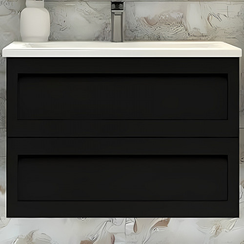 Тумба под раковину Art&amp;Max AM-Platino-900-2C-SO-NM подвесная Черная матовая МДФ / ЛДСП