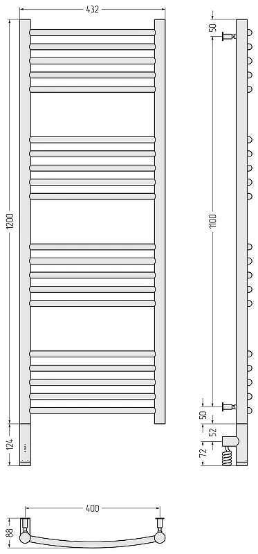 Электрический полотенцесушитель Сунержа Богема 3.0 выгнутая 120x40 15-5802-1240 цвет Тёмный титан муар