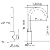 Смеситель для кухни WasserKRAFT Glan 6607 Черный глянцевый латунь