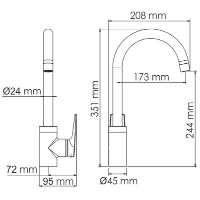 Смеситель для кухни WasserKRAFT Glan 6607 Черный глянцевый латунь