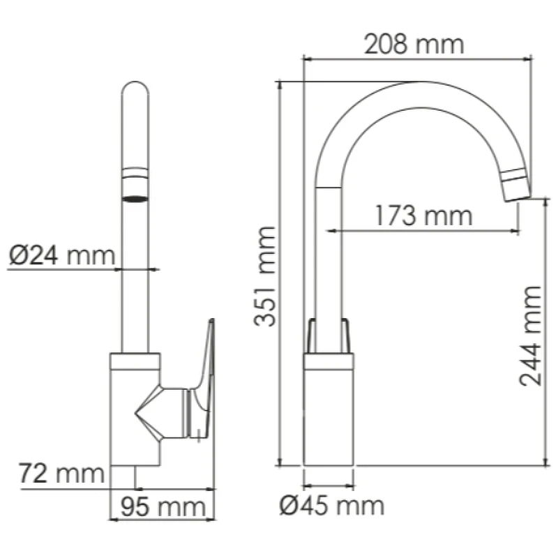 Смеситель для кухни WasserKRAFT Glan 6607 Черный глянцевый латунь