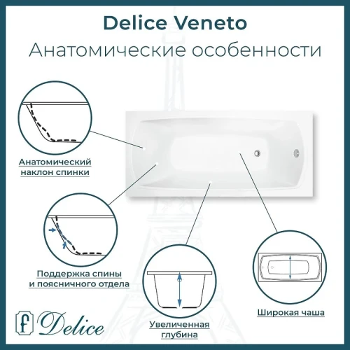 Ванна из искусственного камня Delice Veneto 170х75 DLR330061R-G цвет Белый глянцевый с ручками Хром