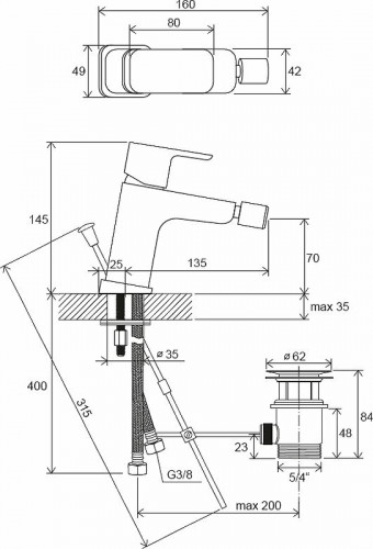 Смеситель для биде Ravak 10° Free TD F 055.00 X070133 Хром латунь