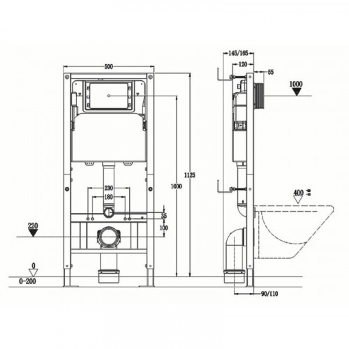 Инсталляция Agger ACC500 для унитаза без клавиши смыва пластик