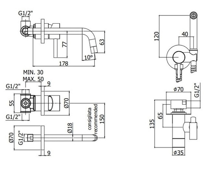 Комплект смесителей Paffoni Light KITZCOL632NO006 Черный матовый латунь