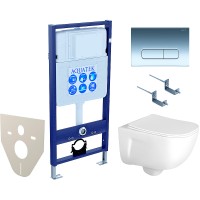 Комплект унитаза с инсталляцией Aquatek Set Aquatek Дива-016 4в1 с сиденьем Микролифт и клавишей смыва Хром глянцевый фарфор подвесной