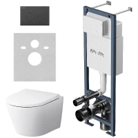 Комплект унитаза с инсталляцией AM.PM Sense FlashClean IS110138.741701 с сиденьем Микролифт и Черной матовой клавишей смыва