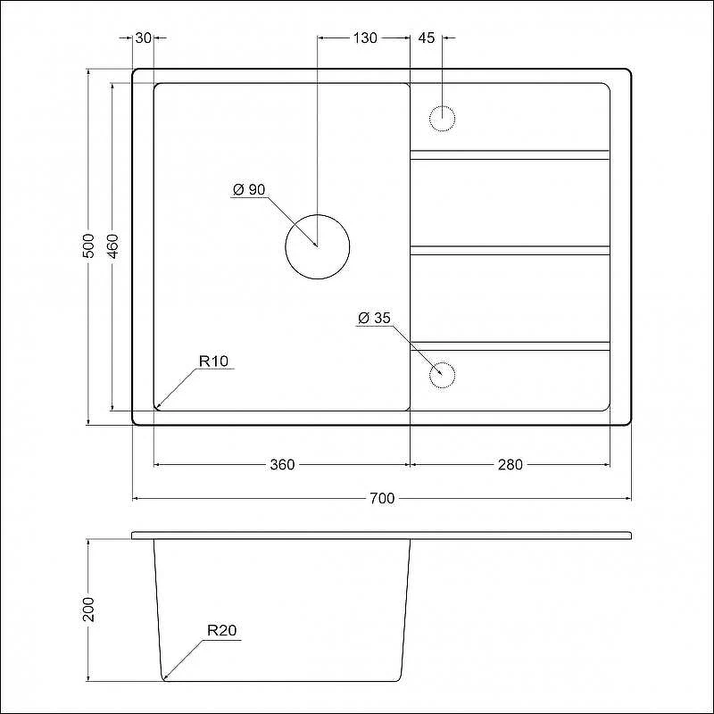 Кухонная мойка Emar Quartz 70 EMQ-1700.Q цвет Антрацит