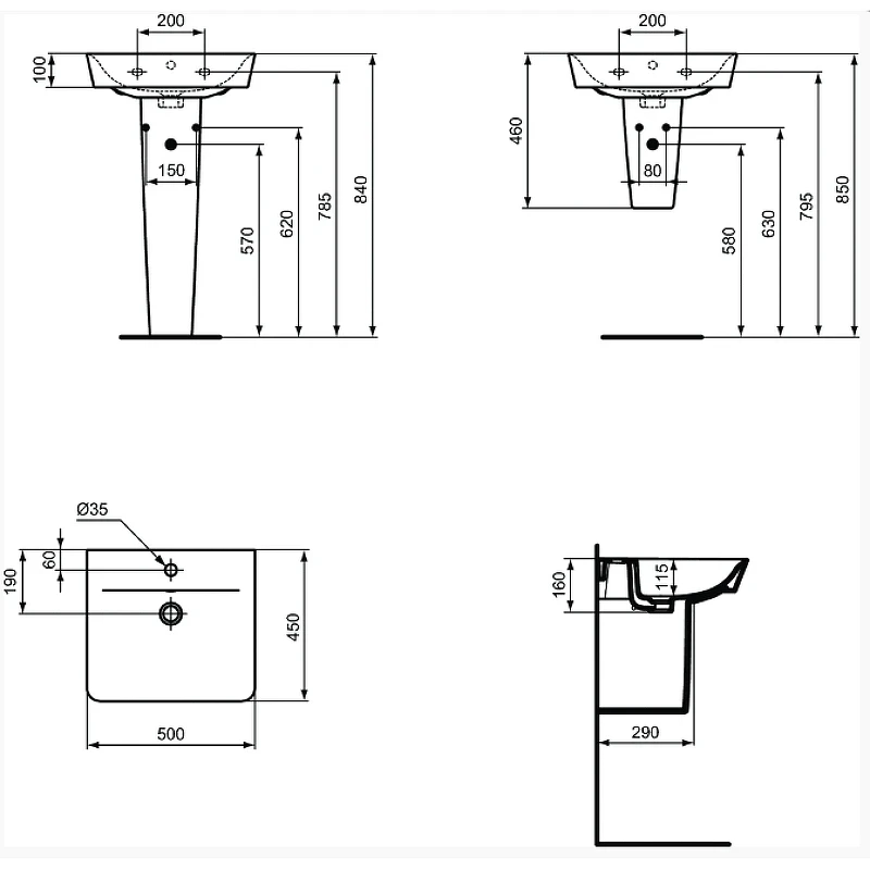 Раковина Ideal Standard Connect Air Cube 50 E074601 Евробелая фарфор подвесная, полувстраиваемая