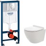 Комплект унитаза AQUAme AQM2002 с инсталляцией Grohe Rapid SL 38721001 с сиденьем Микролифт и клавишей смыва Хром фаянс подвесной