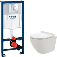 Комплект унитаза AQUAme AQM2002 с инсталляцией Grohe Rapid SL 38721001 с сиденьем Микролифт и клавишей смыва Хром фаянс подвесной