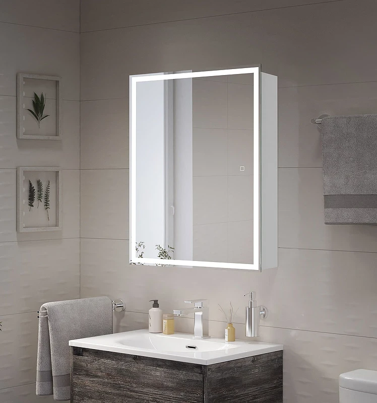 Зеркальный шкаф BelBagno 60 SPC-GRT-600/800-1A-LED-TCH с подсветкой Белый МДФ / ЛДСП, стекло