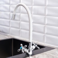 Смеситель для кухни Ростовская Мануфактура Сантехники Boou BA5318-1F-E351A-B702 Белый, Хром латунь