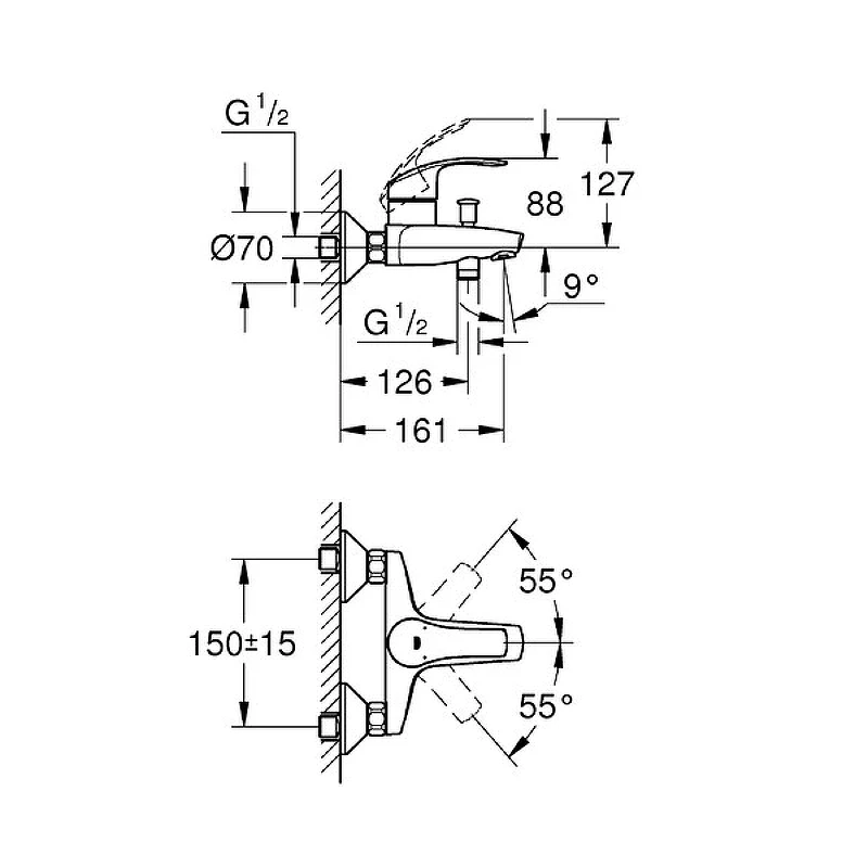 Смеситель для ванны Grohe Eurosmart New 33300002 Хром латунь на стену