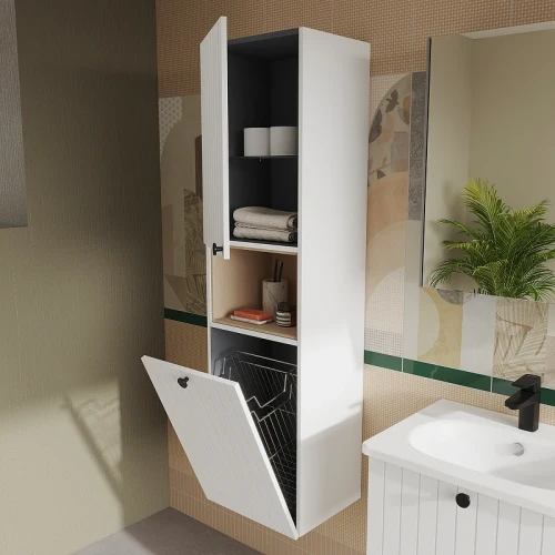 Шкаф пенал Vitra Root Groove 40 L 69093 подвесной с бельевое корзиной Белый матовый МДФ / ЛДСП