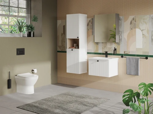 Шкаф пенал Vitra Root Groove 40 L 69093 подвесной с бельевое корзиной Белый матовый МДФ / ЛДСП