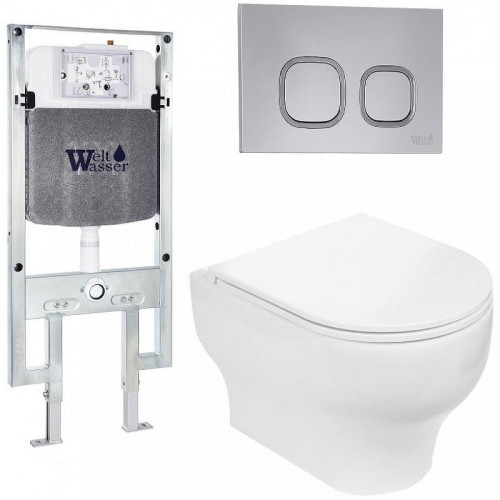 Комплект унитаза с инсталляцией WeltWasser AMBERG 497 ST + ERLENBACH 004 GL-WT + AMBERG RD-CR 10000006684 цвет Белый глянцевый с сиденьем Микролифт и клавишей смыва цвет Хром