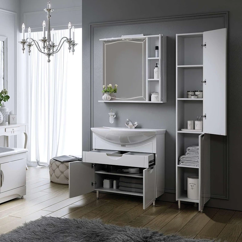 Зеркало со шкафом Alavann Monaco 80 L ALV0268003 с подсветкой цвет Белый