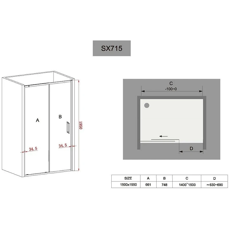 Душевая дверь Black&White Stellar Wind SX715 150 7151400 профиль Хром стекло прозрачное