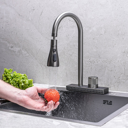 Смеситель для кухни Ростовская Мануфактура Сантехники SUS130PVD-017F-2 Графит нержавеющая сталь