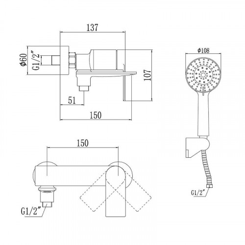 Смеситель для ванны Savol S-601808H цвет Черный