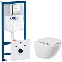 Комплект унитаза BelBagno Amanda BB051CHR+BB051SC с инсталляцией Grohe Rapid SL 38775001 с сиденьем Микролифт и клавишей смыва Хром фаянс подвесной