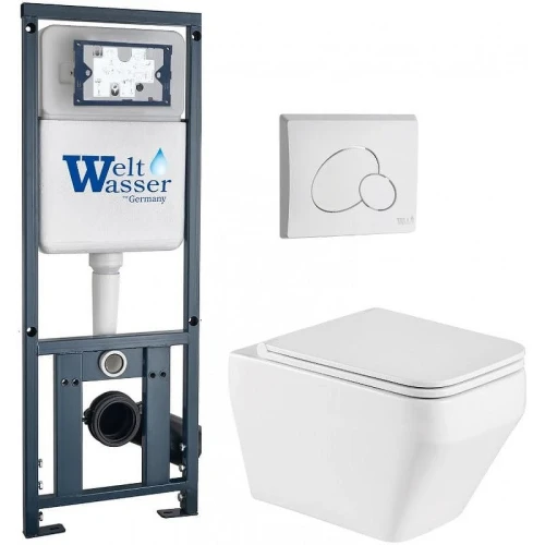 Комплект унитаза с инсталляцией WeltWasser MARBERG 410 + HOFBACH 041 GL-WT + MAR 410 RD GL-WT 10000011676 цвет Белый глянцевый с сиденьем Микролифт и клавишей смыва цвет Белый глянцевый