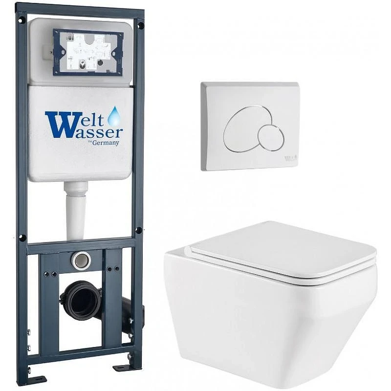Комплект унитаза с инсталляцией WeltWasser MARBERG 410 + HOFBACH 041 GL-WT + MAR 410 RD GL-WT 10000011676 цвет Белый глянцевый с сиденьем Микролифт и клавишей смыва цвет Белый глянцевый